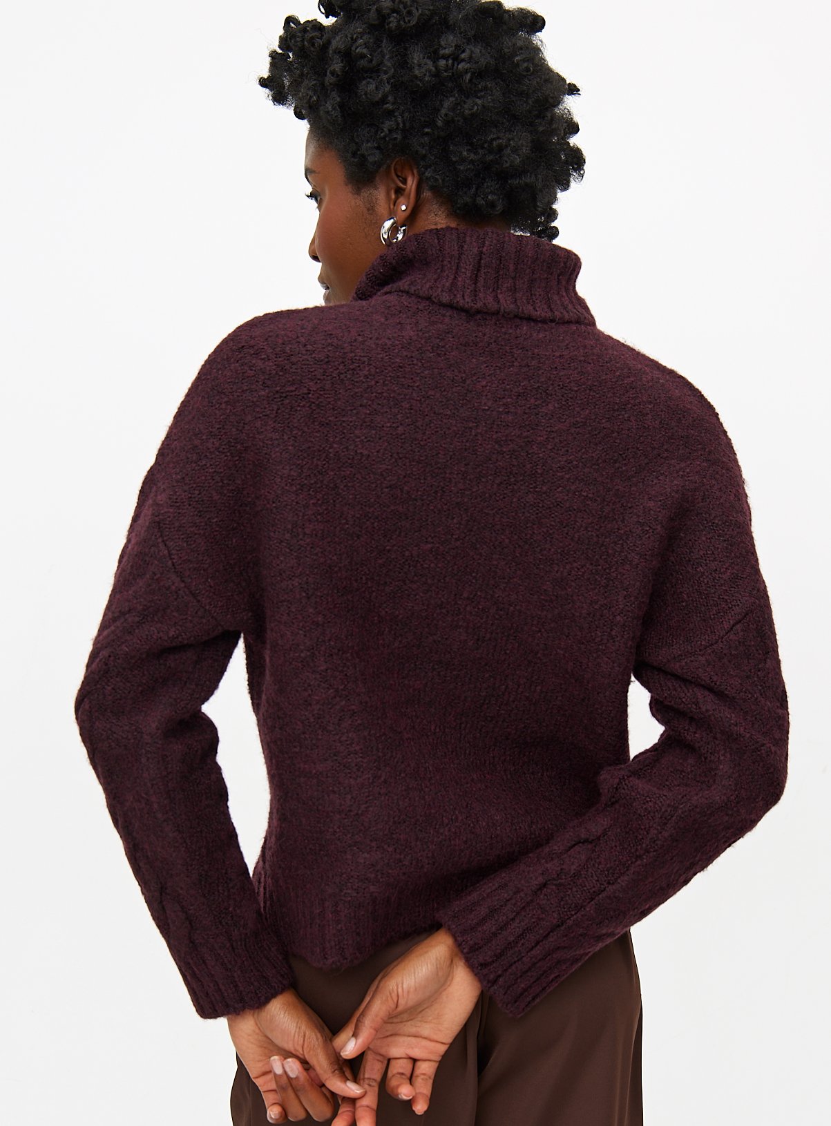 Burgundy Cable Knit Roll Neck Jumper S - Image 4 thumbnail